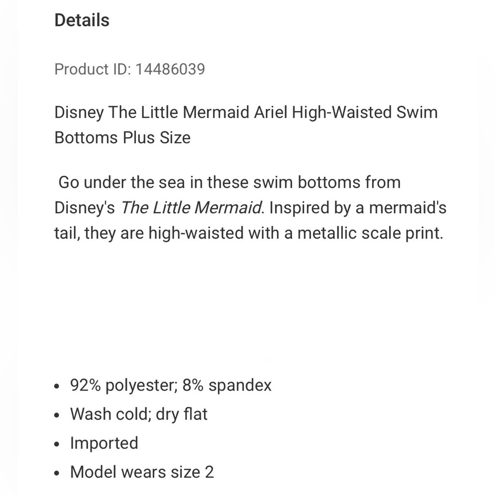 Hot Topic Sz 1 Disney The Little Mermaid Ariel Swim Bottoms Women’s XL, 14/16 - Picture 12 of 13